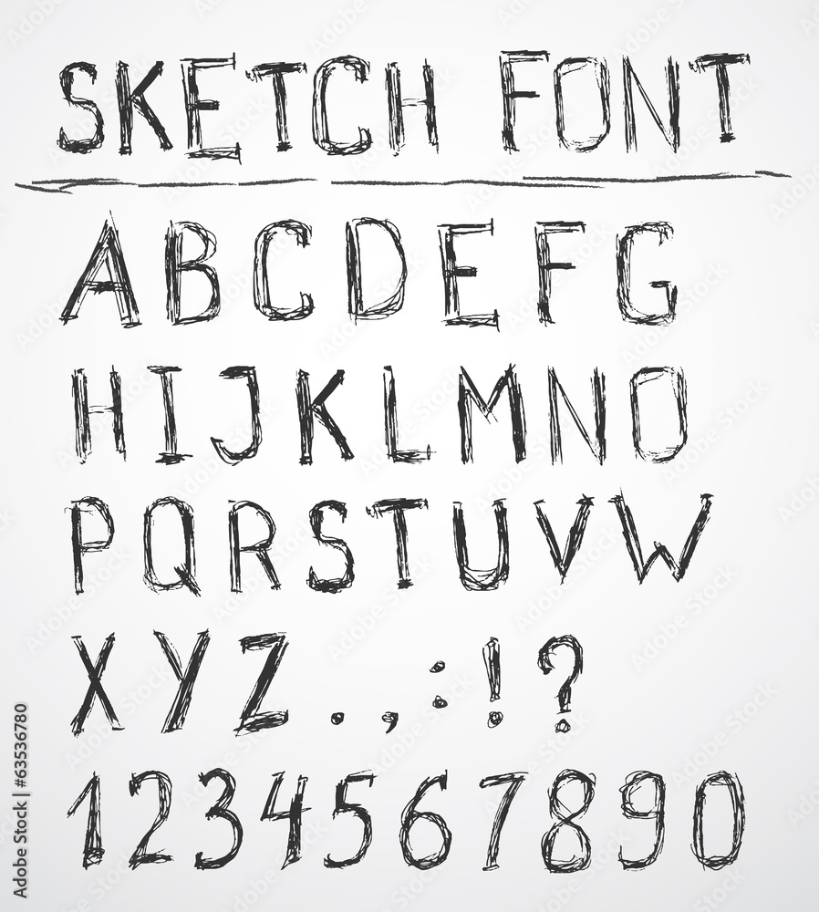 Hand drawn sketch alphabet. Vector illustration.