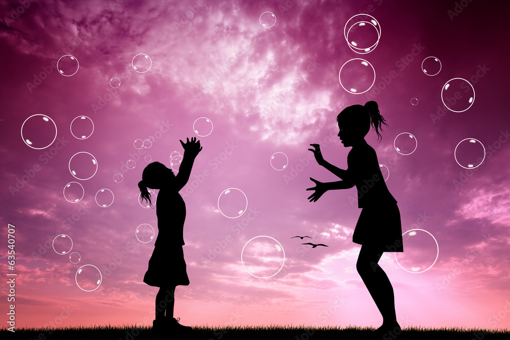 children playing with soap bubbles