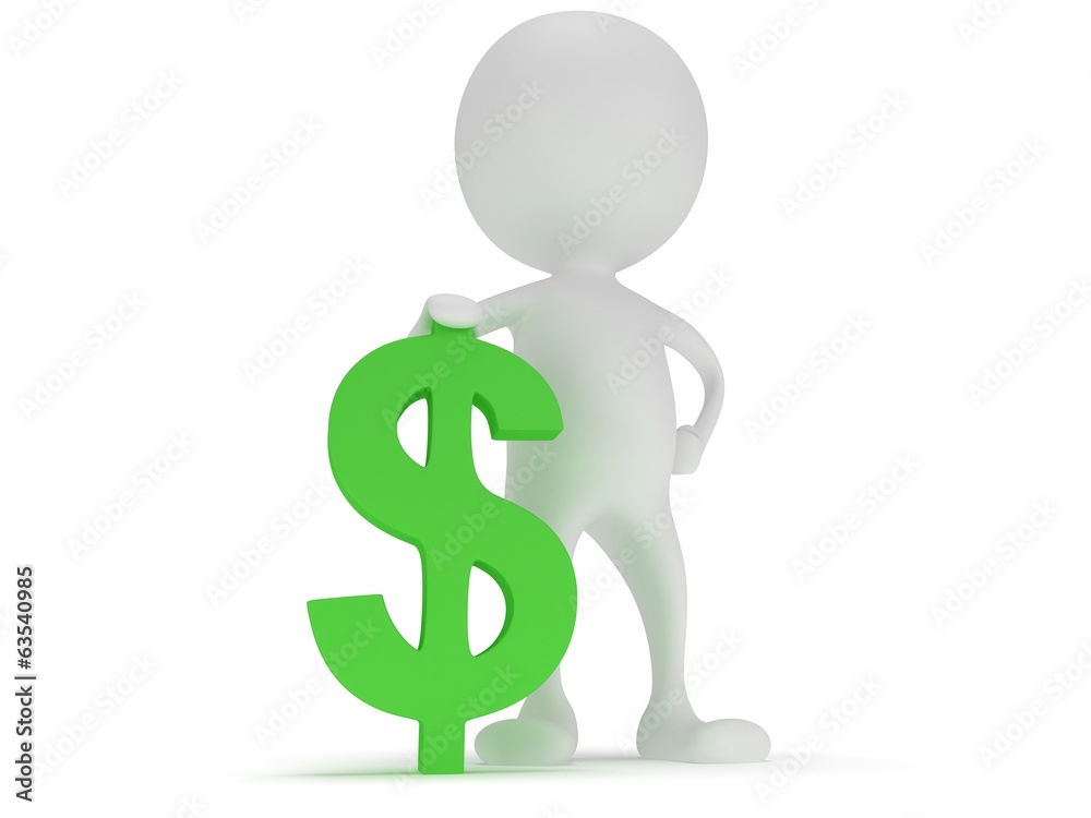 3d white man stand with green dollar sign 3d white man stand with green dollar sign
