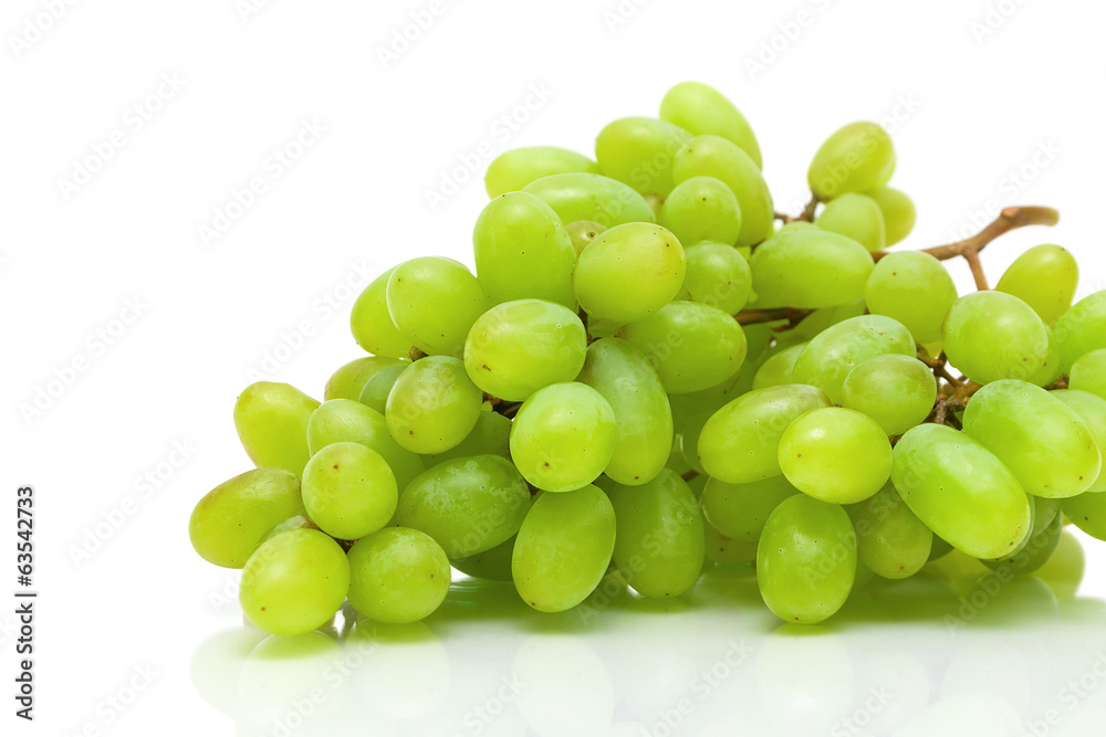 green grapes closeup on white background