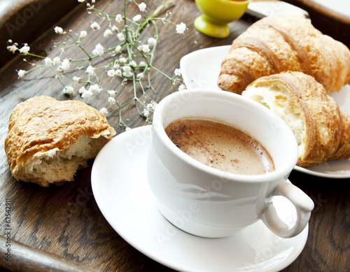 Fototapeta Naklejka Na Ścianę i Meble -  Cappuccino Coffee and Croissants,French Breakfast