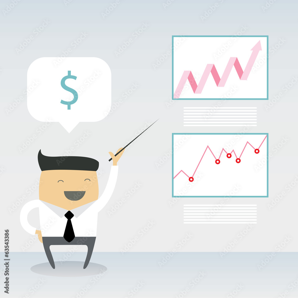 Happy businessman proudly present growing business statistics