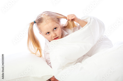 portrait of a little girl goes to bed, bed, sleep, rest