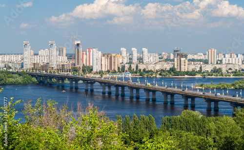 View of Paton Bridge and Left Bank of the Dnieper river in Kyiv