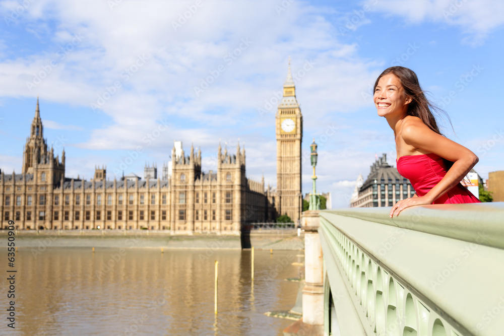 Naklejka premium London woman on Westminster Bridge by Big Ben