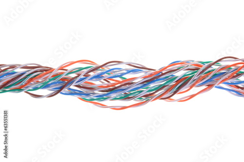 Multicolored network computer cables isolated on white
