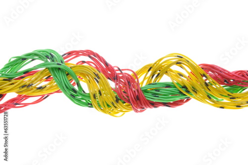 Multicolor computer cables isolated on white background