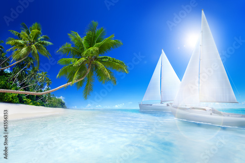 Sailboats with Sunlight on Beach