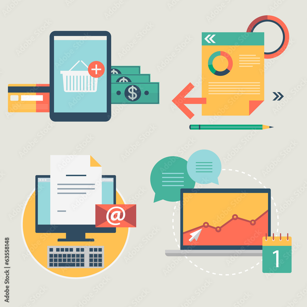 Modern flat icons vector collection, web design objects,