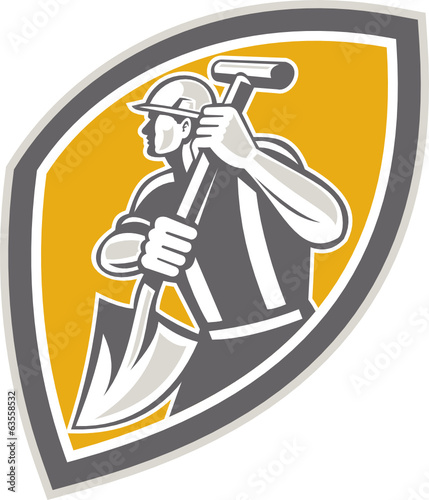 Construction Worker Digging Shovel Retro