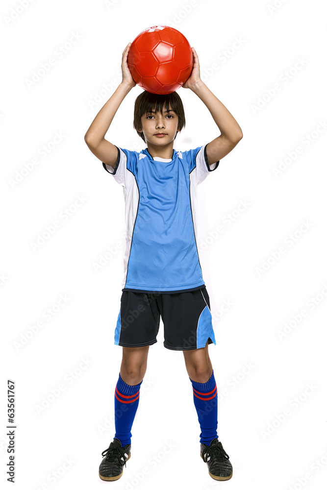 Boy in sport wear with football isolated on white background Boy in sport wear with football isolated on white background