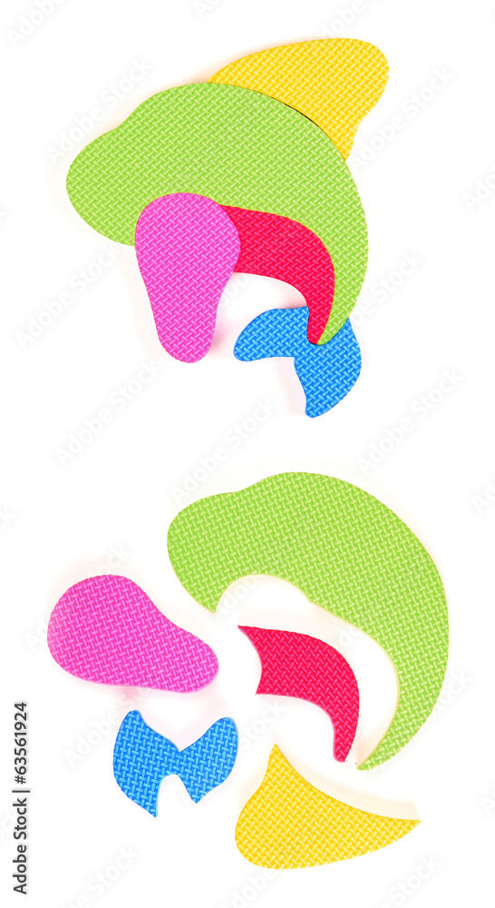 Foam puzzle. Assembled and disassembled dolphin