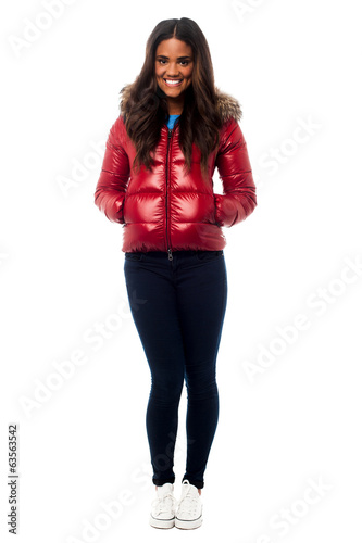 Beautiful girl wearing winter jacket