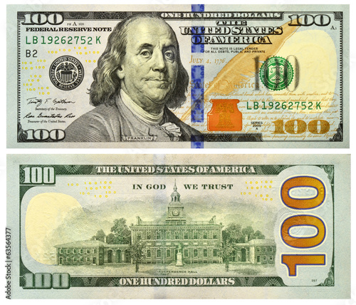 Hundred redesigned american dollars