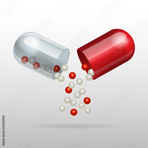 Opening red medical capsule