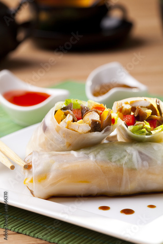 Portion of spring rolls on plate