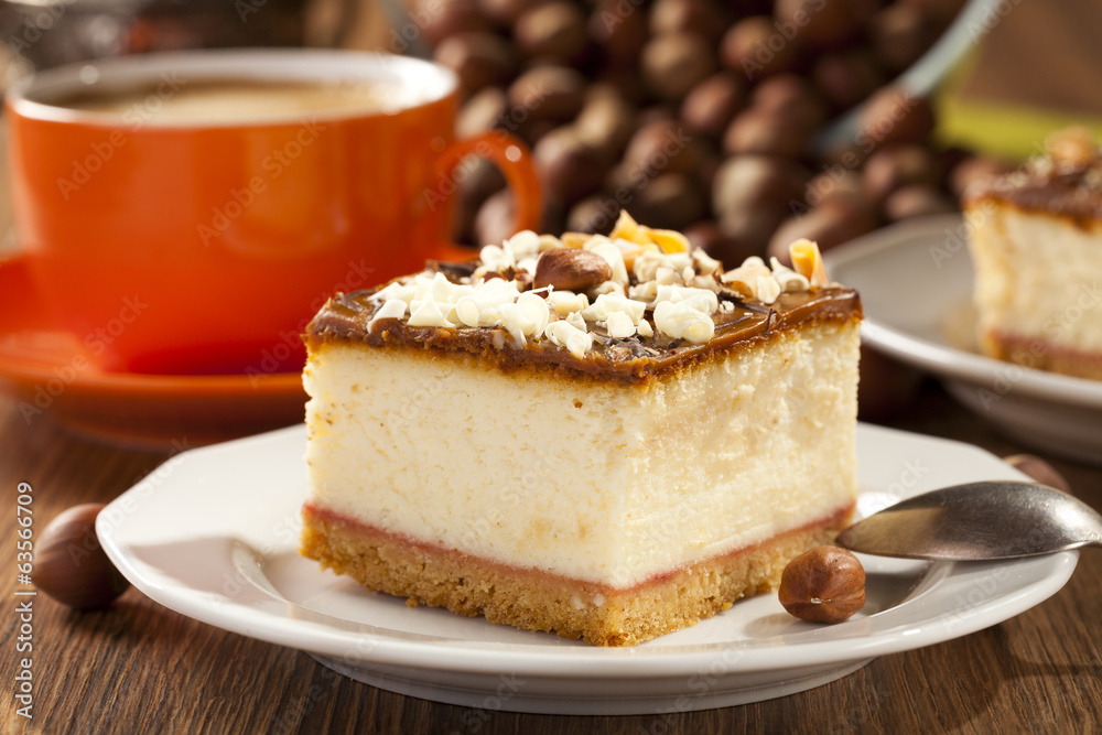 cheesecake with nuts on plate cheesecake with nuts on plate