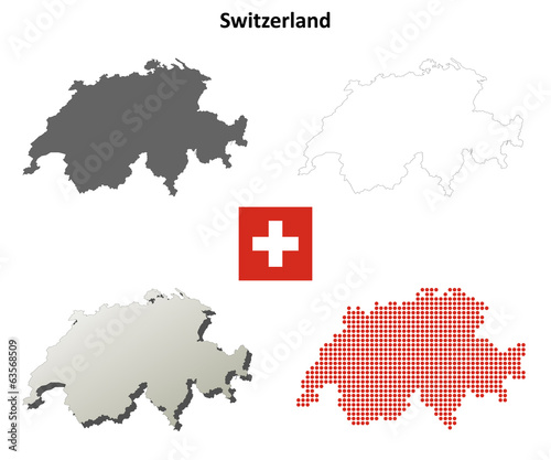 Blank detailed contour maps of Switzerland
