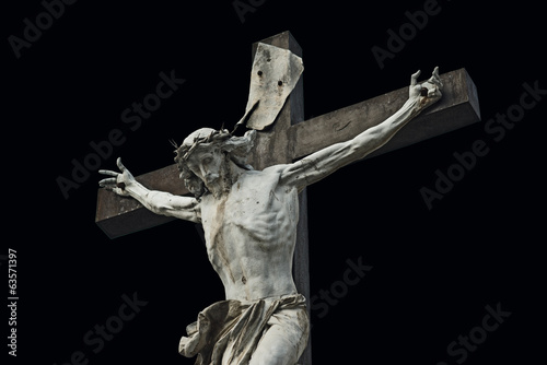 Quadro em tela Crucifixion. Christian cross with Jesus Christ statue isolated o