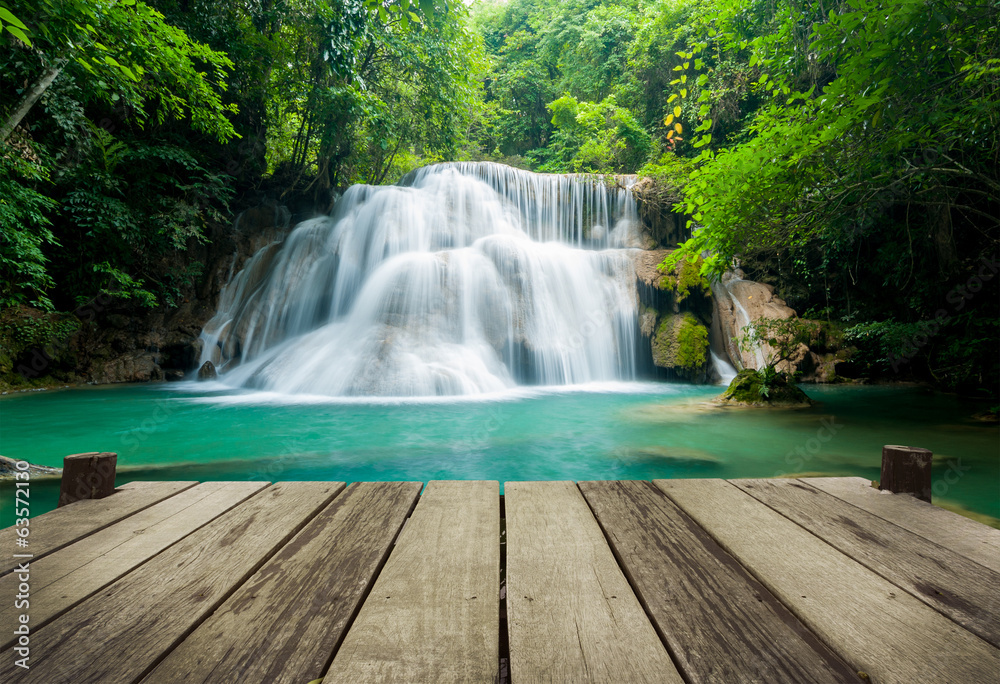 Waterfall in tropical forest at Erawan national park Kanchanabur