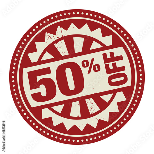 Abstract stamp or label with the text 50 percent off written ins