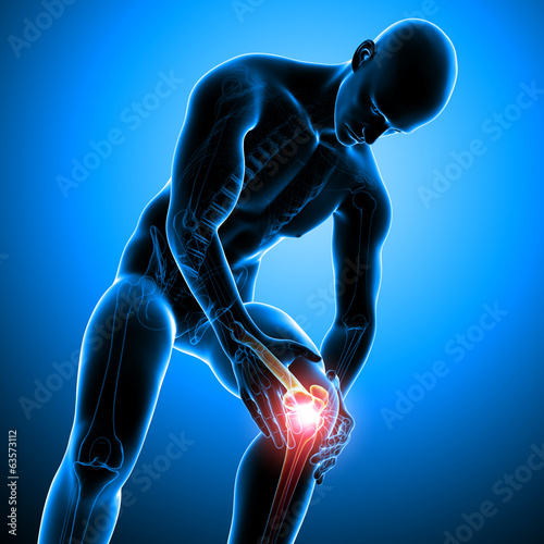 Anatomy of male knee pain in blue photo