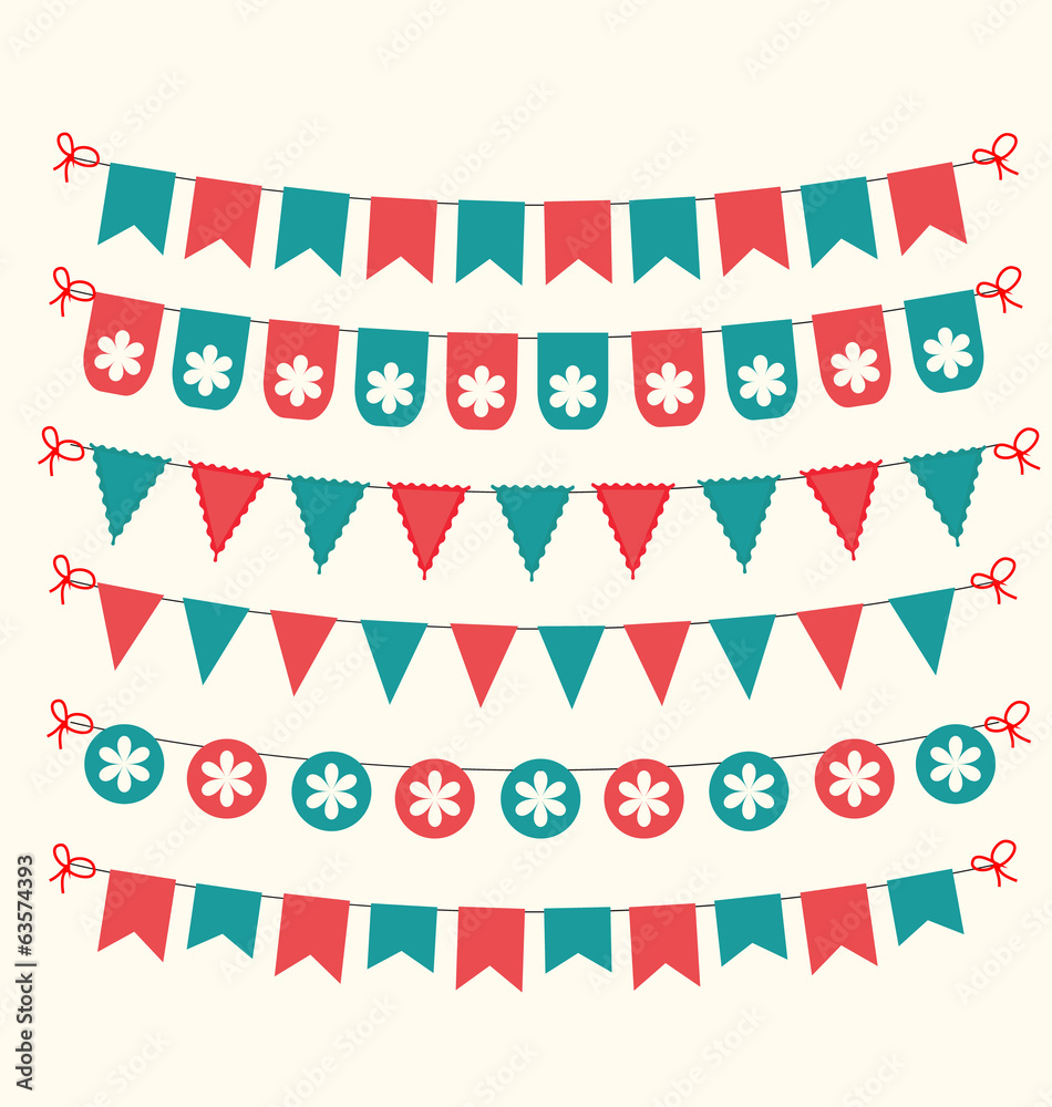 Fototapeta premium Bunting set retro red and green scrapbook design elements