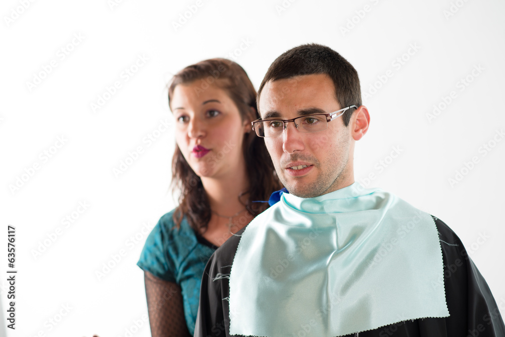 young man having a professional beauty makeover young man having a professional beauty makeover