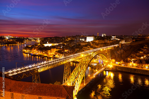 Bridge of Luis I at night over Douro river , Porto, Portugal