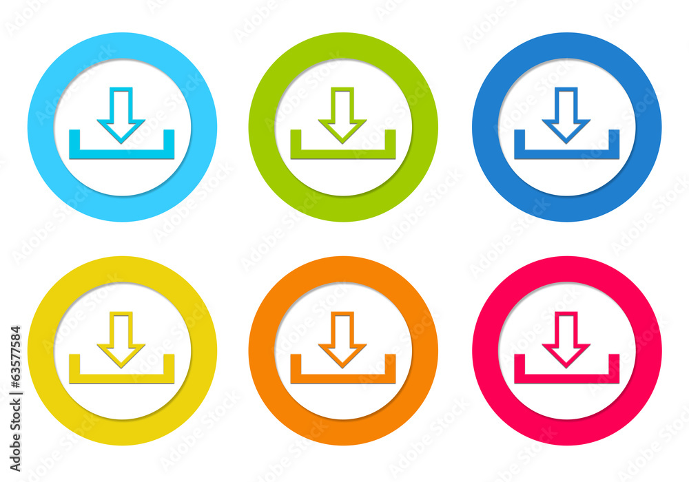 Colorful rounded icons with download symbol Colorful rounded icons with download symbol