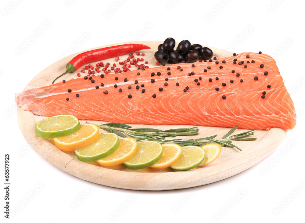 Salmon fillet on platter.