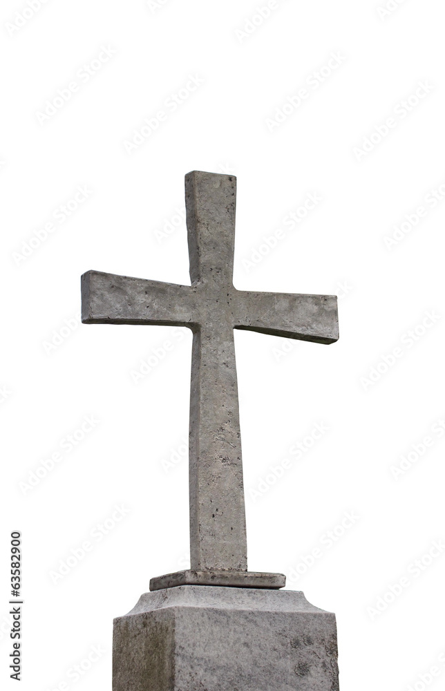 Steinernes Kreuz auf weiß isoliert