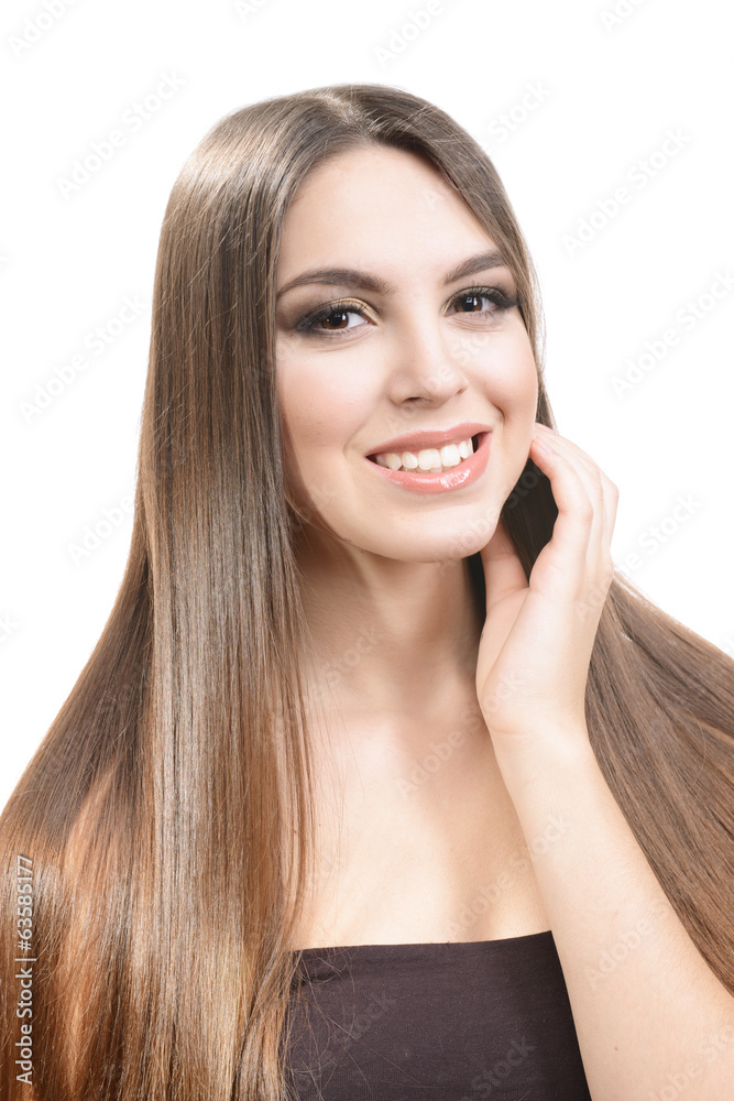 Beautiful young woman with long hair isolated on white Beautiful young woman with long hair isolated on white