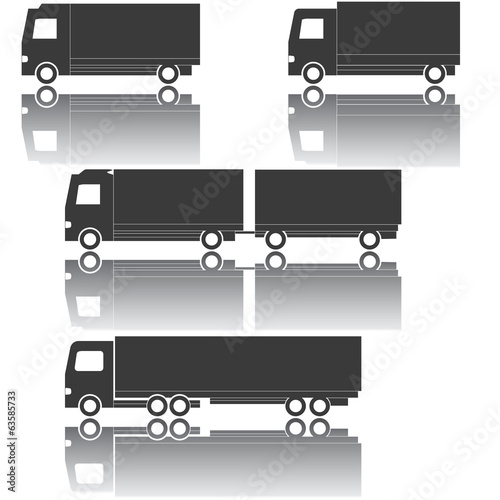 Set Of Car Icons Trucks. Transportation, Traffic, Vehicles