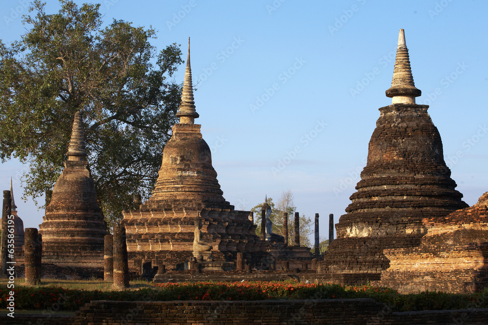 three pagoda and blue sky in thailand