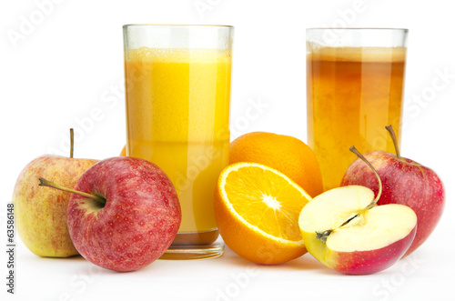 Orange and apple juice against