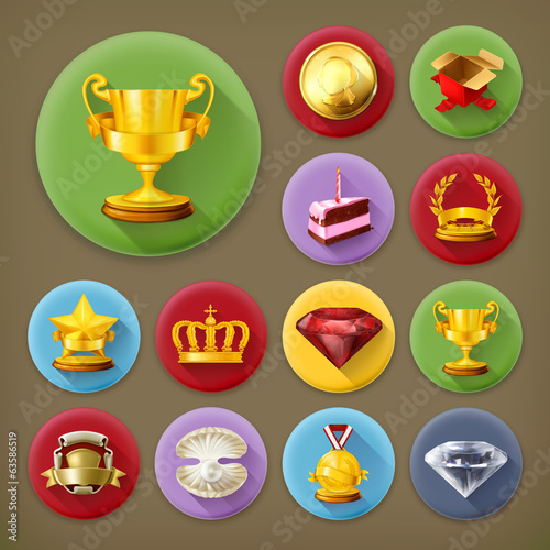 Awards and achievement, long shadow icon set