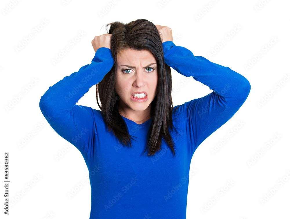 Overwhelmed stressed young woman Overwhelmed stressed young woman