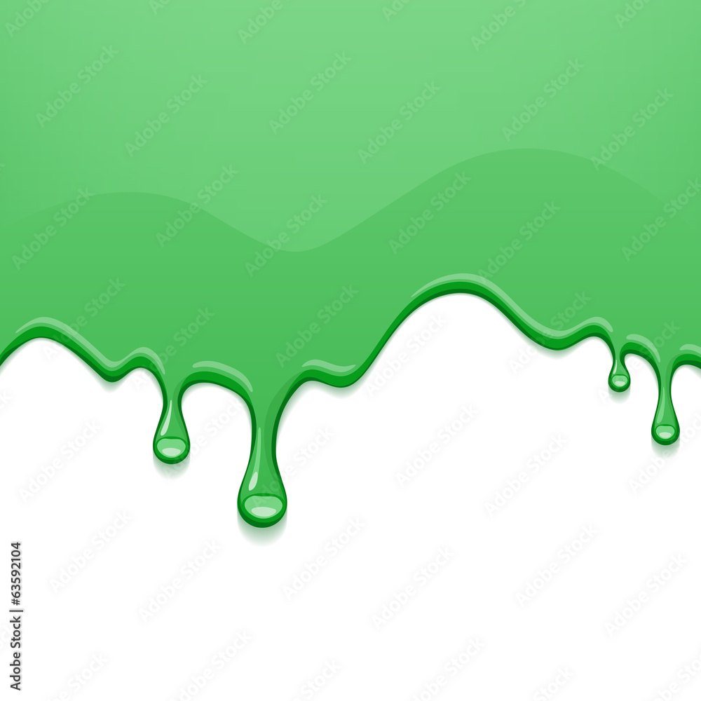 Obraz premium Green drips on white back. Paint drops.