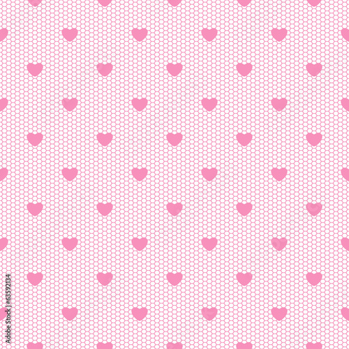 Seamless pink lace pattern with hearts.