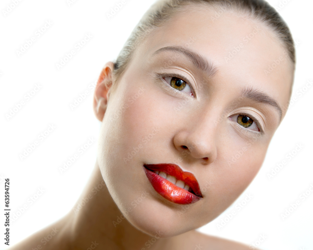 Beautiful young adult woman with red lips Beautiful young adult woman with red lips