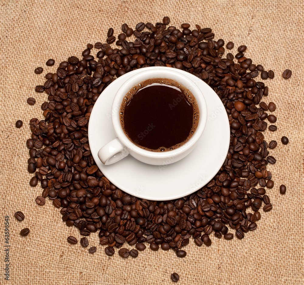 cup of coffee and beans cup of coffee and beans