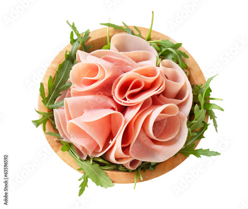 Rocket salad and sliced ham