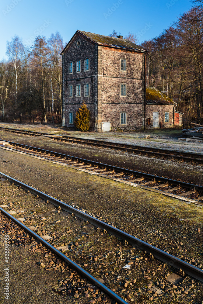 Old abandoned railway building in North Bohemia