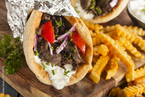 Homemade Meat Gyro with French Fries