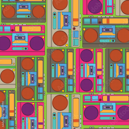 Seamless retro background with boom-box