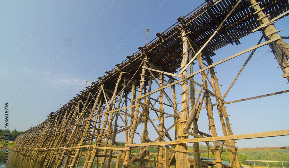 Longest wooden bridge in Thailand, at Sangkhlaburi, Kanchanaburi