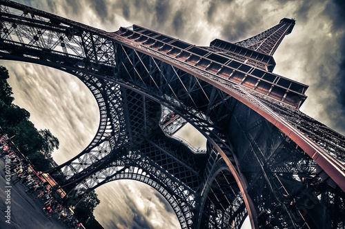 View of Eiffel tower in Grungy dramatic style