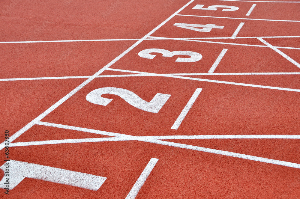 Red running track with numbers