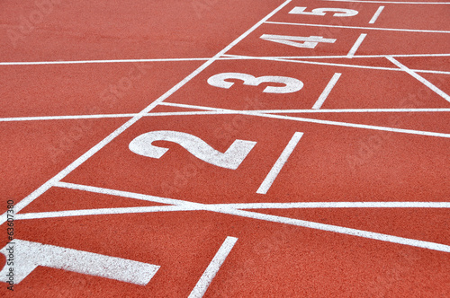 Red running track with numbers